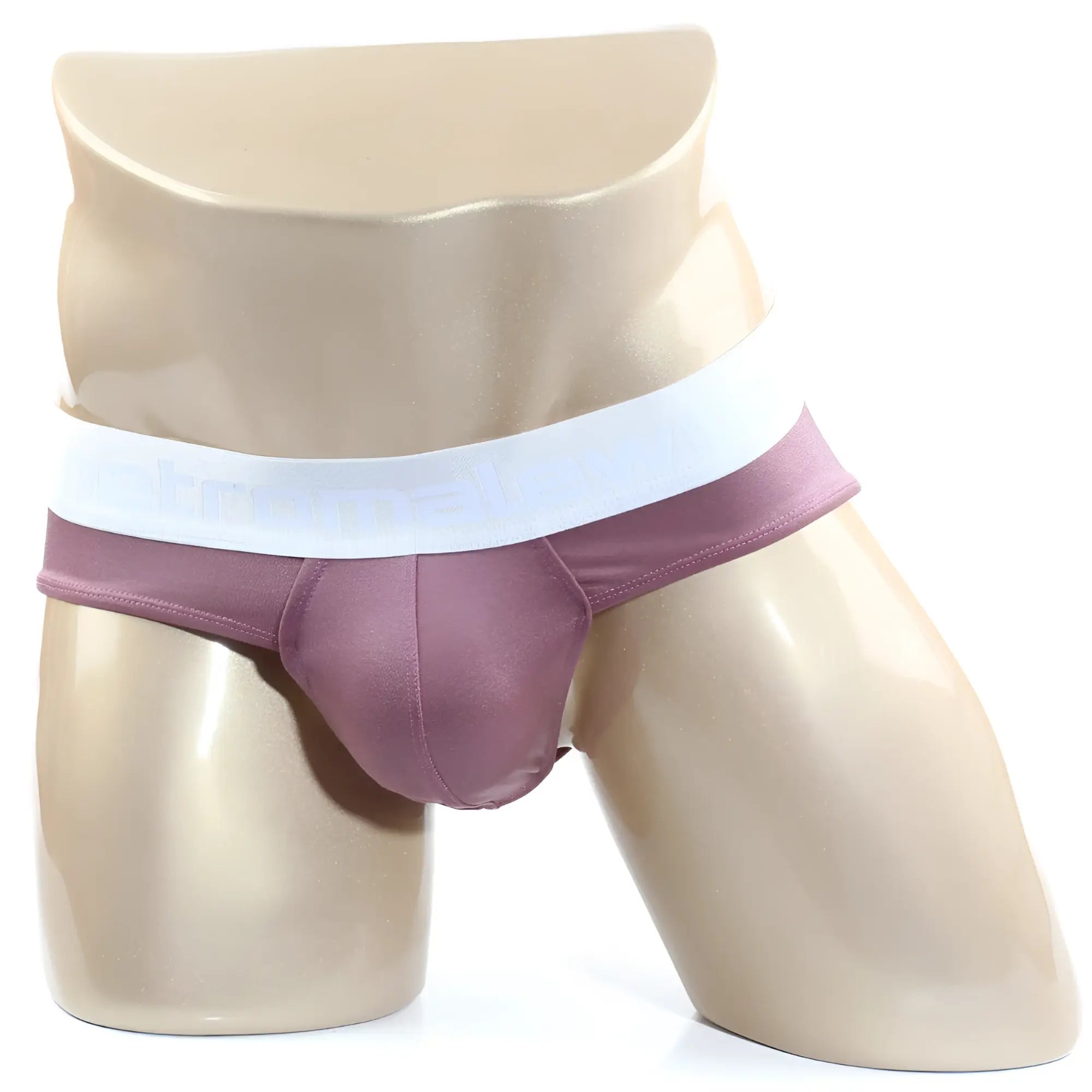 Metro male wear spark brief pink 5006-02 purple satin briefs with white elastic waistband front view