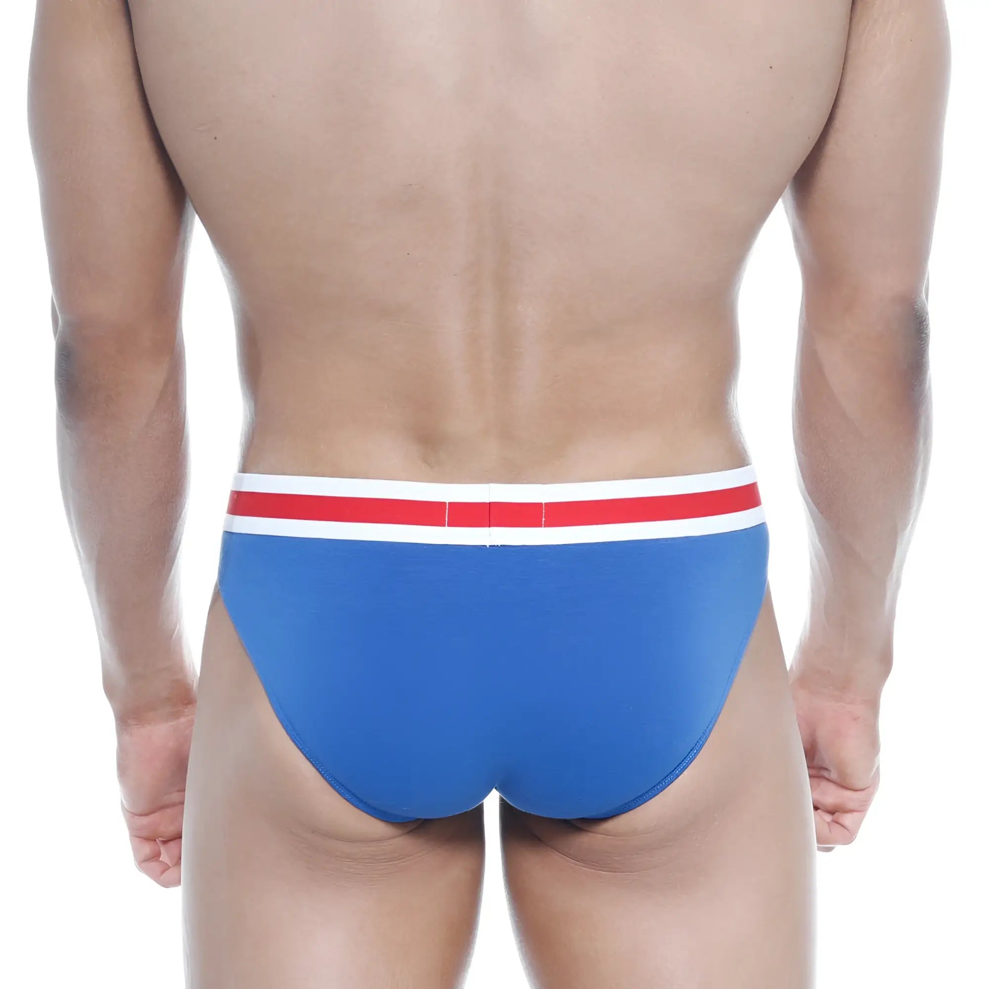 Blue briefs metro malewear spartacus brief royal 3804-18 with red and white striped waistband, comfortable fit