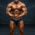A muscular man wearing dark blue metro male wear special edition grid swim brief with white geometric waistband