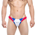 MetroMalewear splash swim bikini blue 4989-18 men’s briefs in red blue and white with silver arrow logo on front
