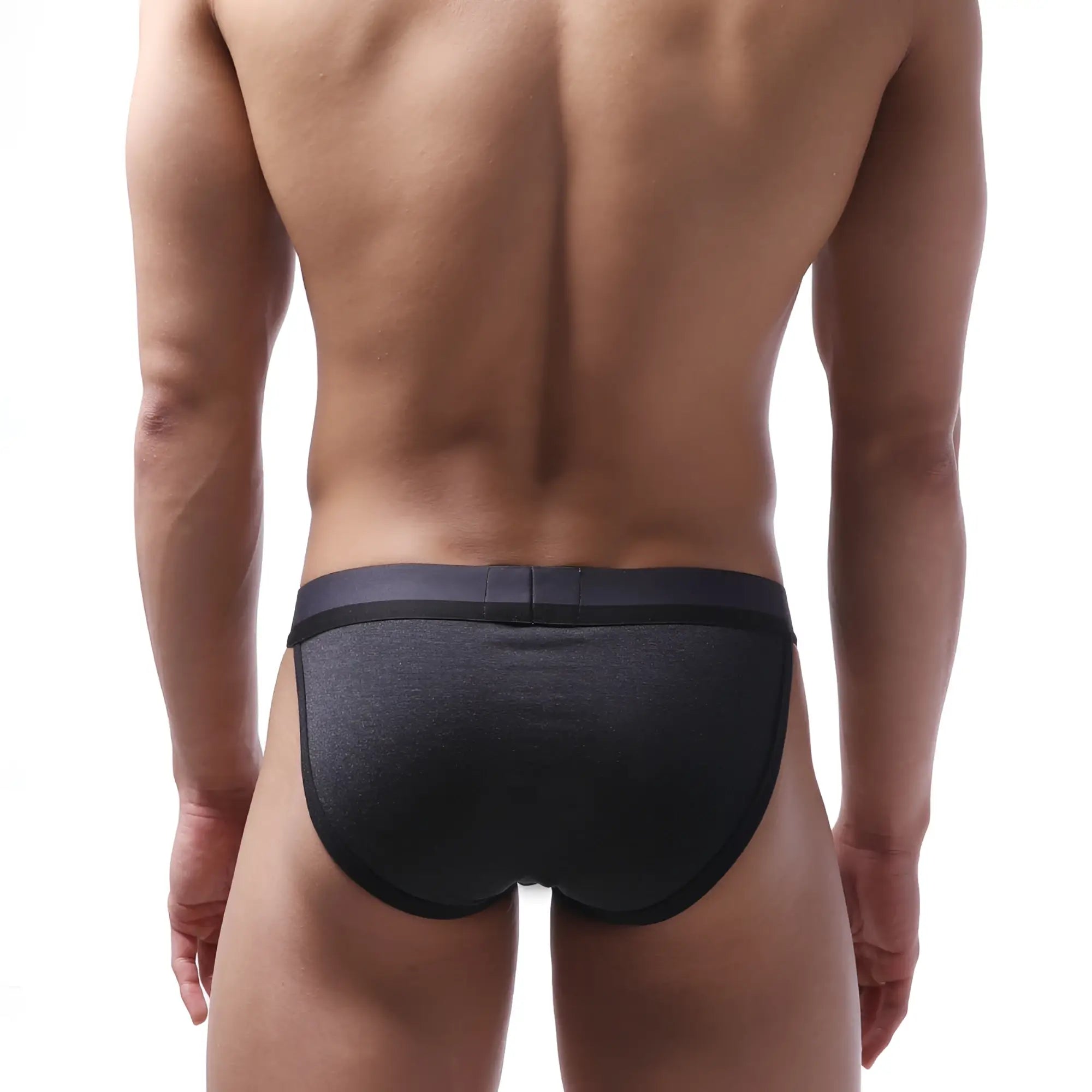 Black textured MetroMaleWear sport bikini briefs with smooth elastic waistband designed for activewear use
