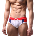 MetroMaleWear sport swim brief navy 4924-33 with red white and navy blue trunks, red waistband, and white drawstring