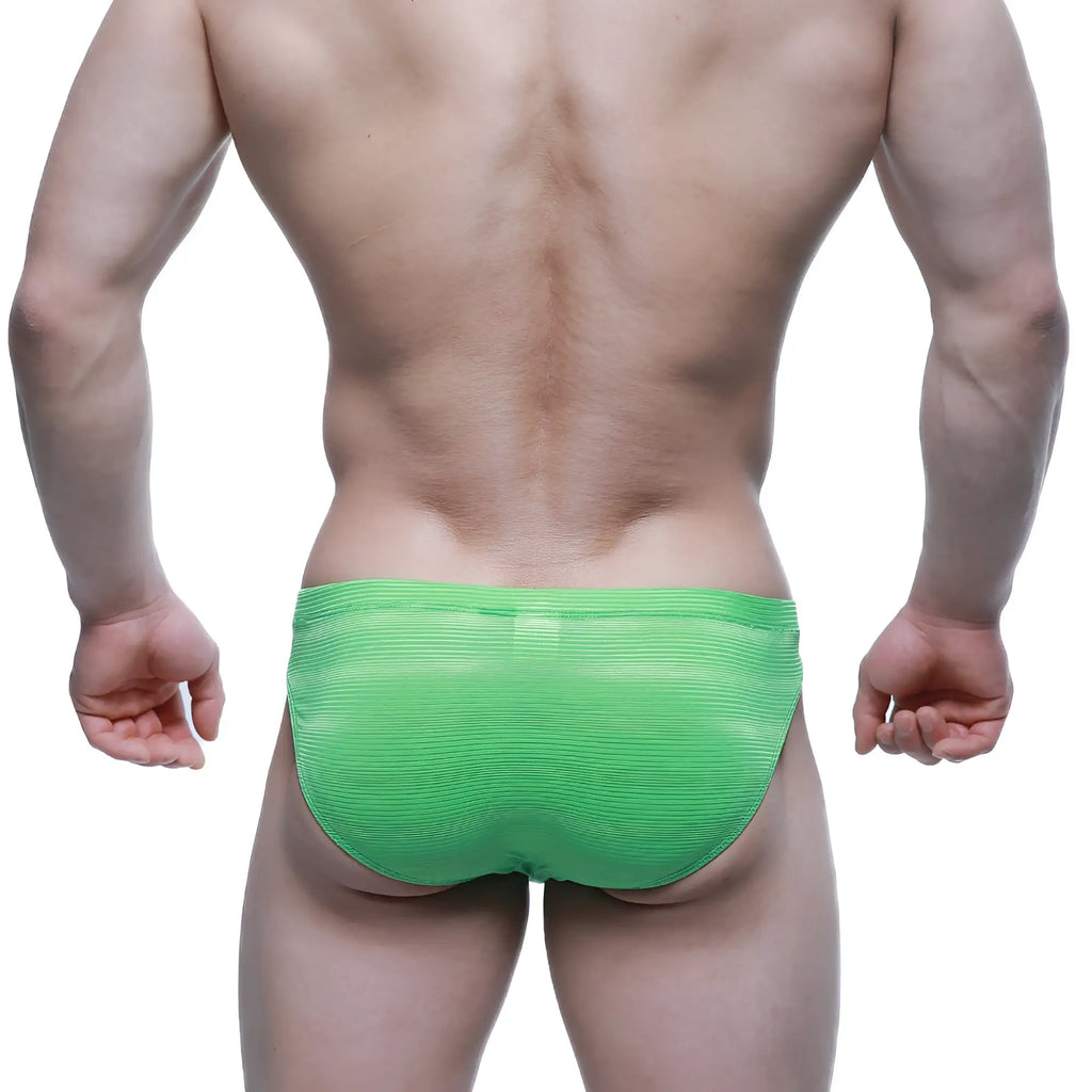 MetroMaleWear sprout bikini 5103-M27 bright green sheer mesh briefs with ribbed texture front view