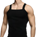 MetroMaleWear square cut black ribbed tank top with wide shoulder straps and square neckline for casual wear