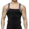 MetroMaleWear square cut tank top black ribbed fabric with gray reinforced shoulder straps for comfortable wear