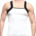 MetroMaleWear square cut tank top in white with black shoulder straps and square neckline for casual wear