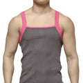 Gray ribbed MetroMaleWear square cut tank top with pink trim on straps and neckline for casual wear