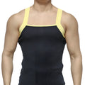MetroMaleWear square cut tank top navy 3125-28 black ribbed fabric with contrasting yellow shoulder straps
