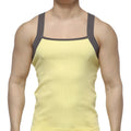 MetroMaleWear square cut yellow ribbed tank top with dark gray shoulder straps for casual wear