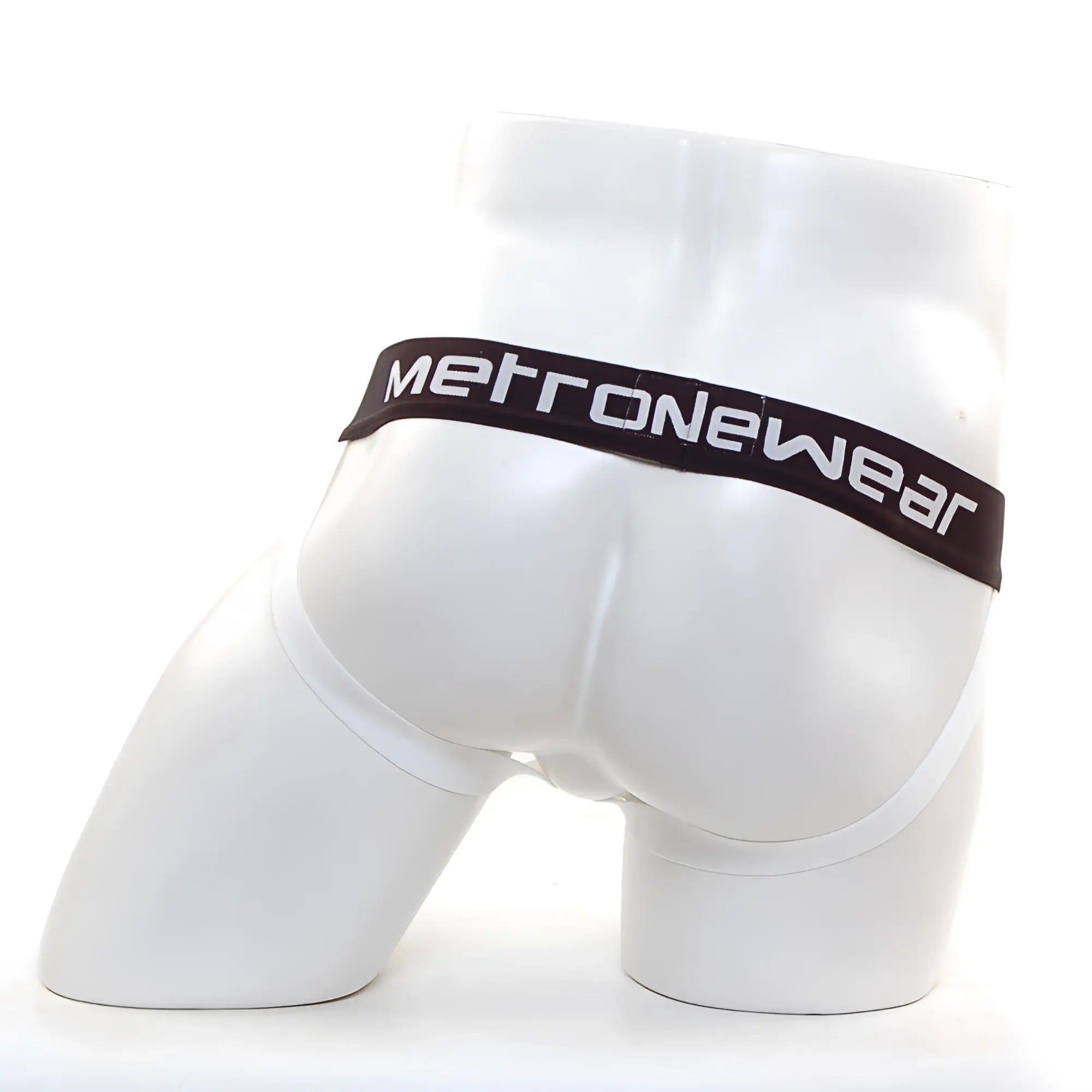 White metronewear briefs with black waistband and white lettering from MetroMaleWear star jock strap ivory 3001-37