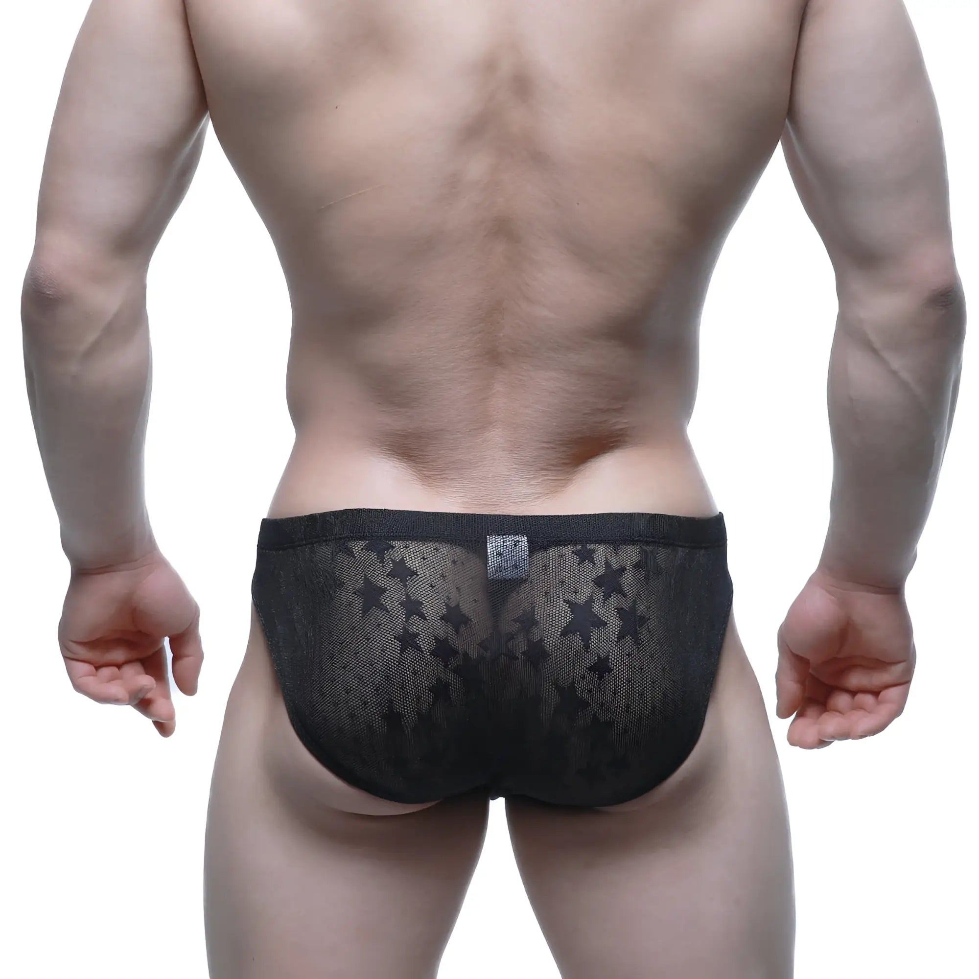 MetroMaleWear stardust bikini black 5103-M51 black star-patterned mesh briefs front view