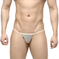 Beige mesh string bikini with elastic waistband and small red metroMalewear brand tag nude 2005-76