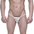 White lace thong string bikini with delicate floral pattern and thin elastic waistband from metromalewear