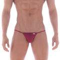 A maroon seamless string bikini thong with a thin design and small red logo from MetroMaleWear wine 2005-22