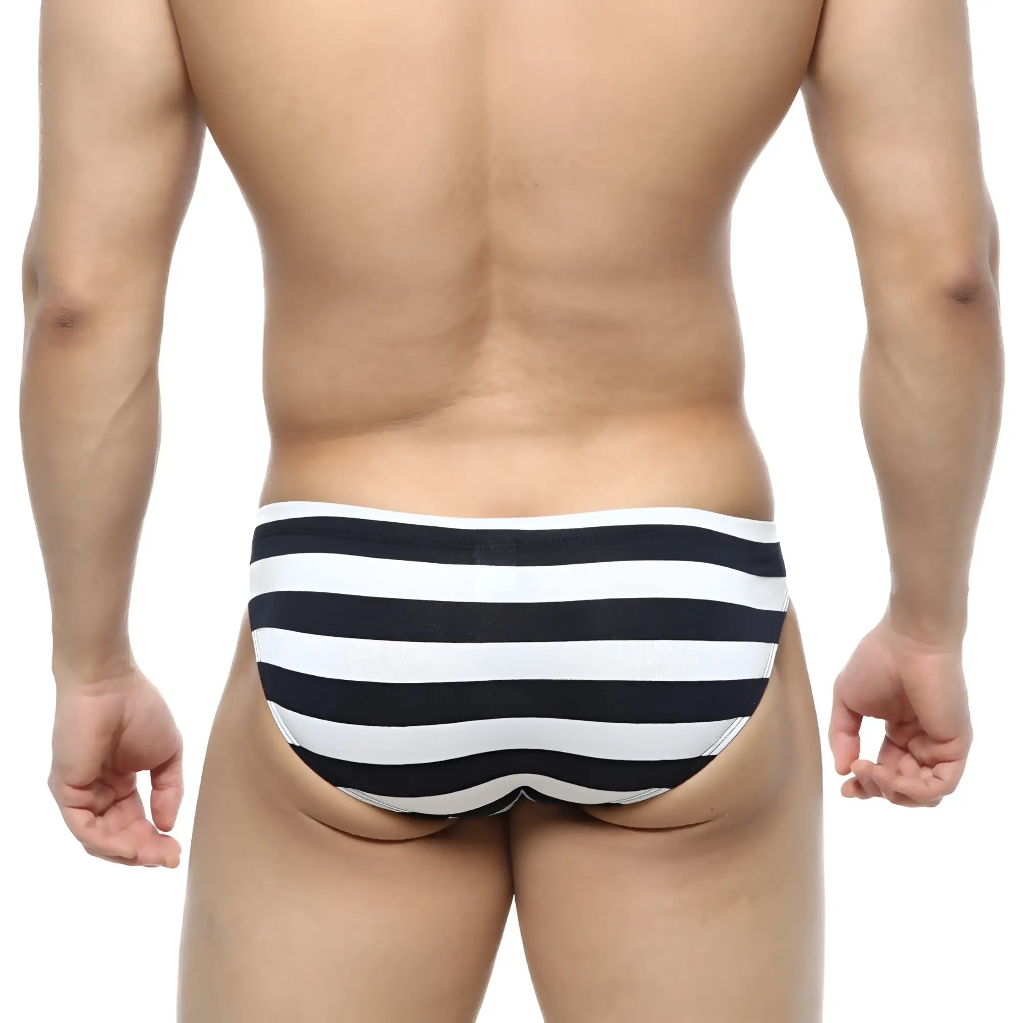 Black and white horizontally striped swim trunks metroMalewear stripe bikini 5103-29 for beachwear