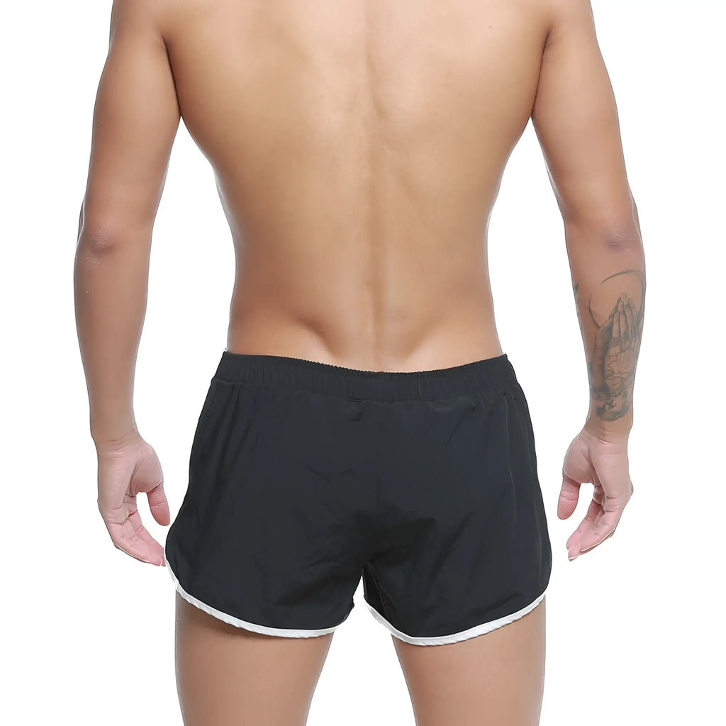 MetroMaleWear summer swim shorts black with white trim along the hem for lightweight athletic use