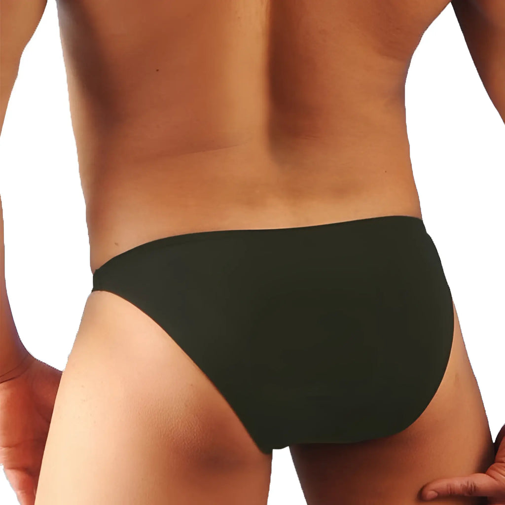Black seamless briefs from metromalewear sunbathing bikini in dark green with smooth comfortable fabric design