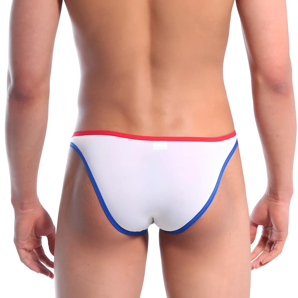 White briefs with red and blue trim from metromalewear sunbathing bikini italic white 2004-50
