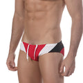 MetroMalewear sunrise bikini red 4919-12 striped swim trunks with a drawstring waistband in red white and black