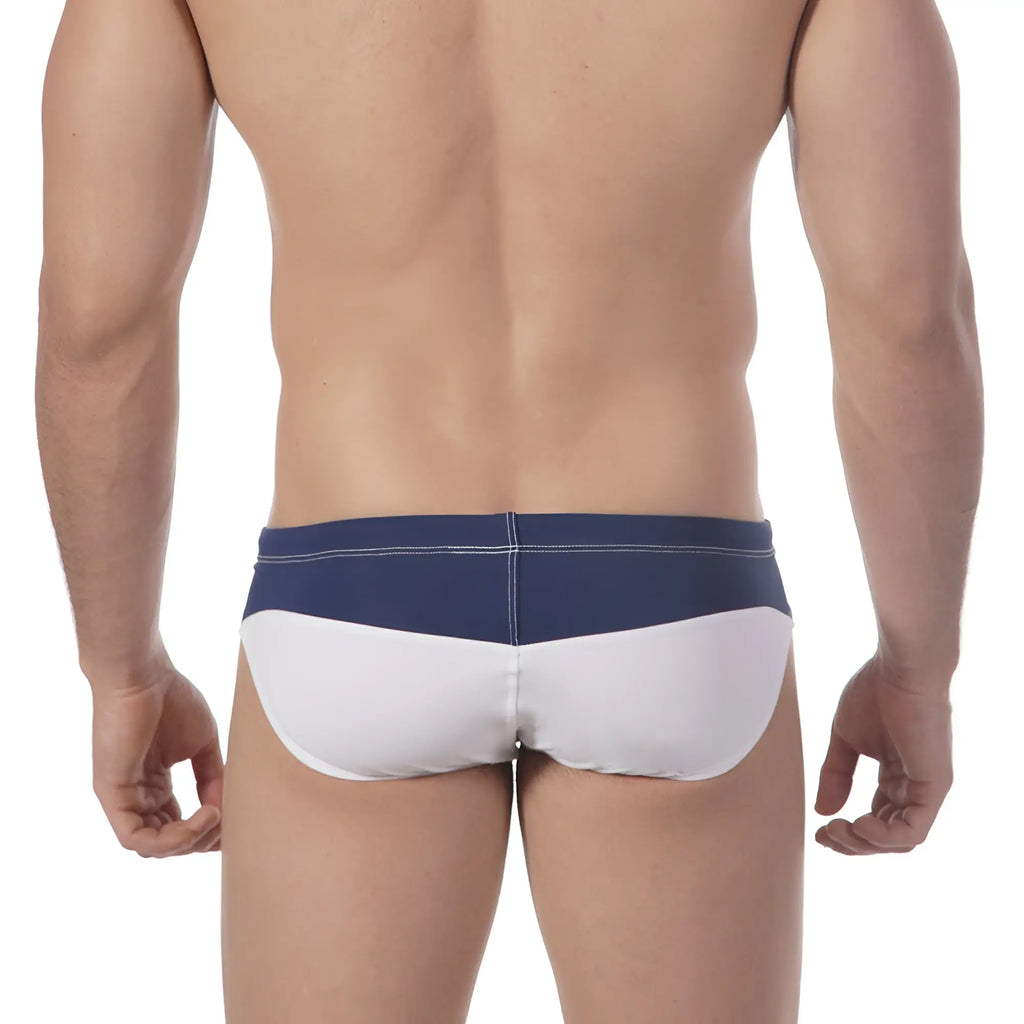 MetroMaleWear sunrise bikini white 4919-00 navy and white two-tone swim trunks with sleek modern design