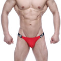 MetroMaleWear sup jock strap red athletic briefs with black waistband featuring white sup branding front view