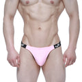 MetroMalewear sup pink athletic thong briefs with black elastic waistband and white sup branding front view