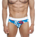 Metro male wear super hero hip brief 5003-99 in blue and red graffiti pattern with white waistband