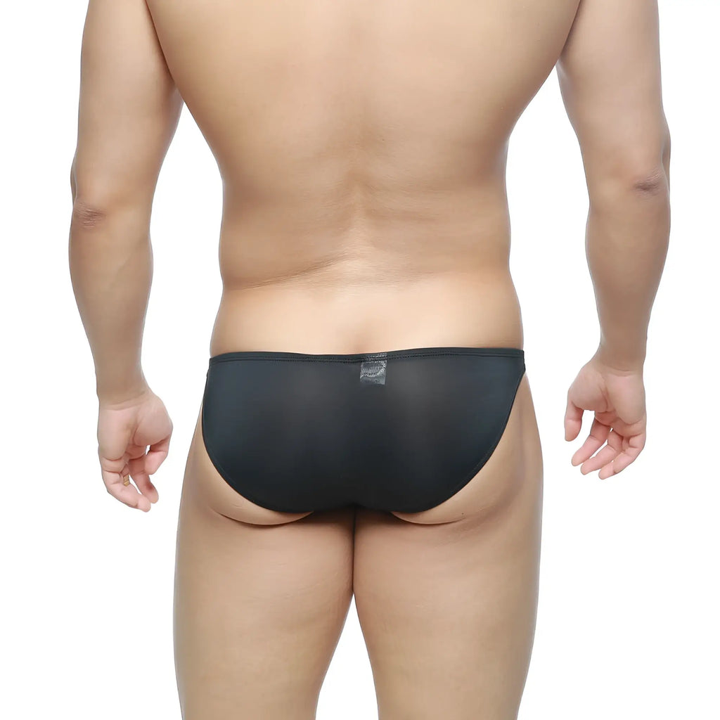 Black sheer mesh metro male wear super lowrise bikini briefs designed for comfort and style