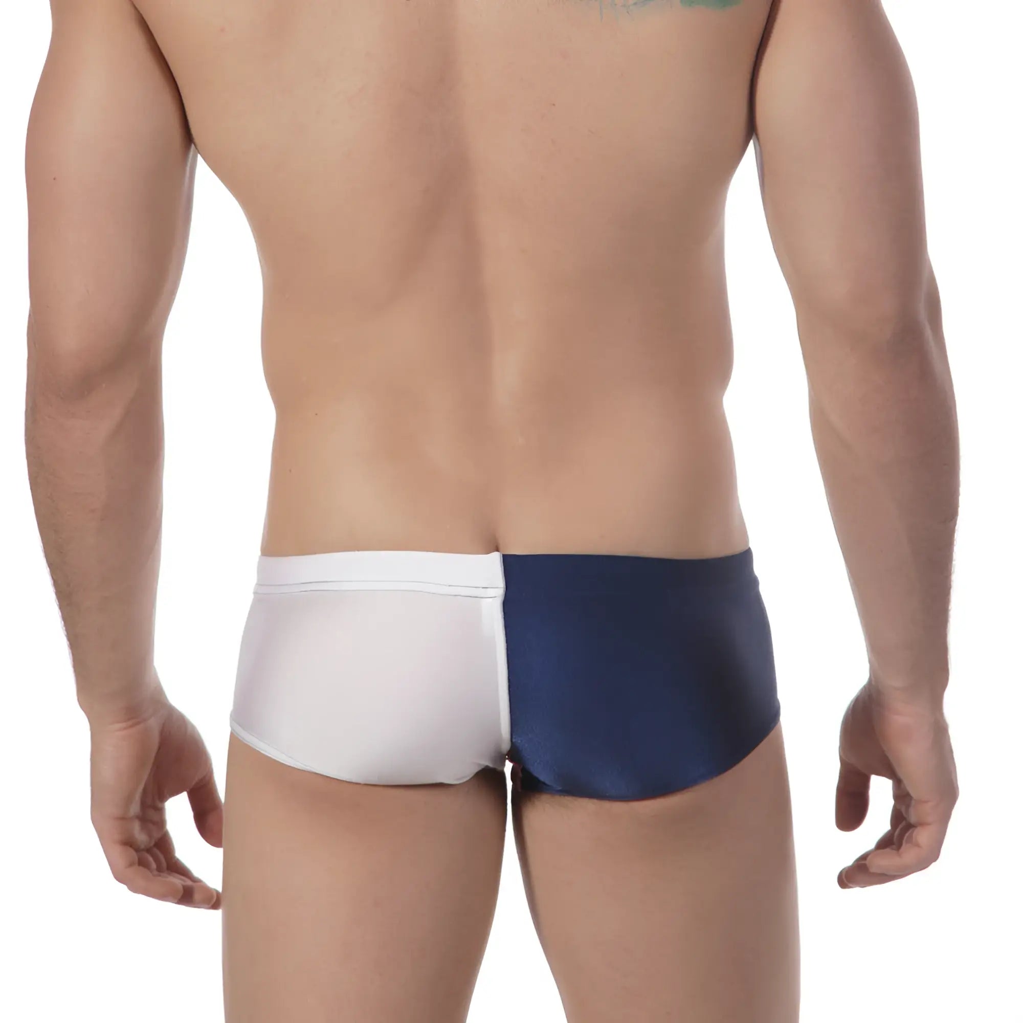 MetroMaleWear surf swim boxer white 4908-00 white and navy blue two-tone swim trunks for men