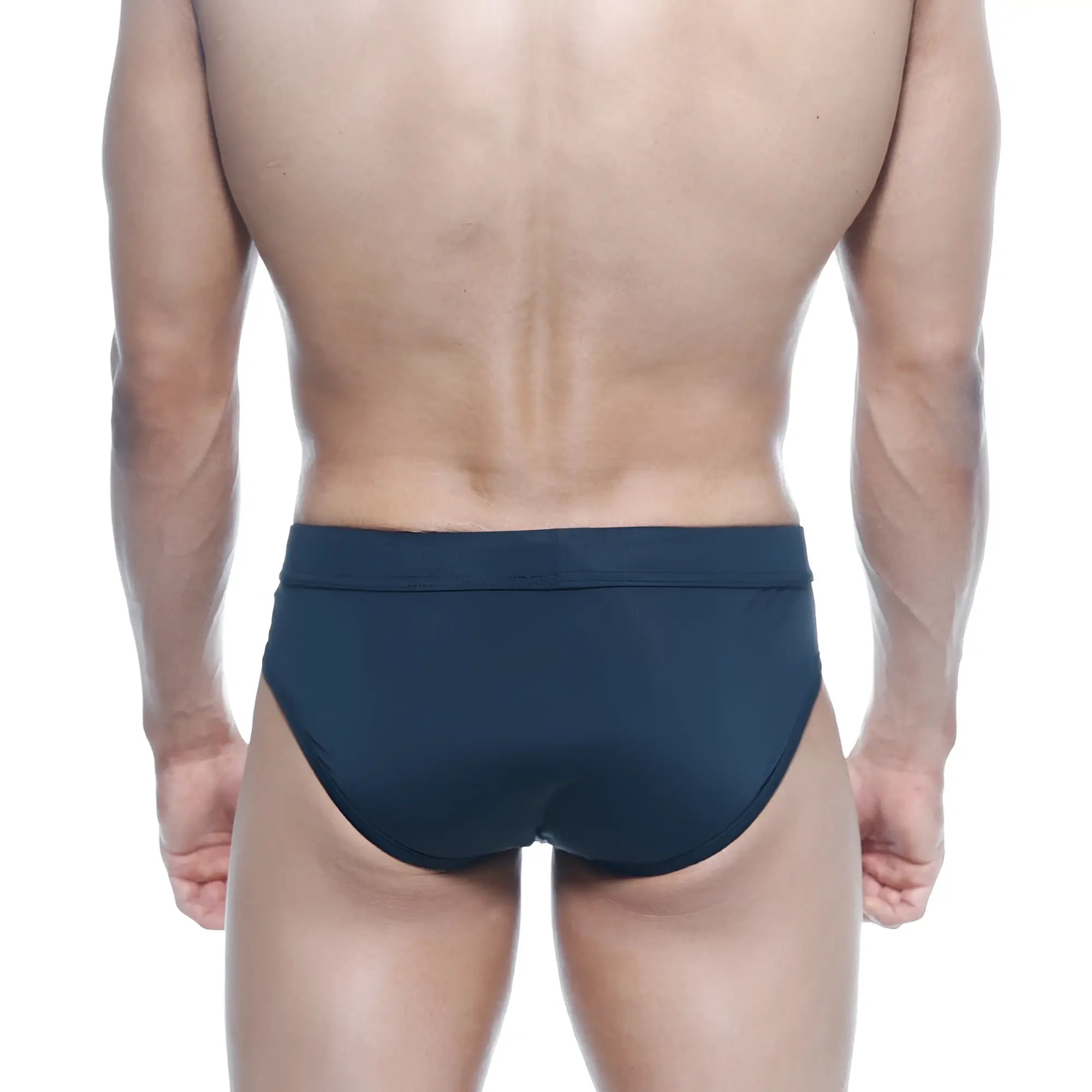 Dark navy blue metro malewear swim brief negro 4953-20 with smooth fabric and wide elastic waistband front view