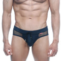Navy blue swim trunks with mesh side panels and drawstring waistband by MetroMaleWear swim brief negro 4953-20
