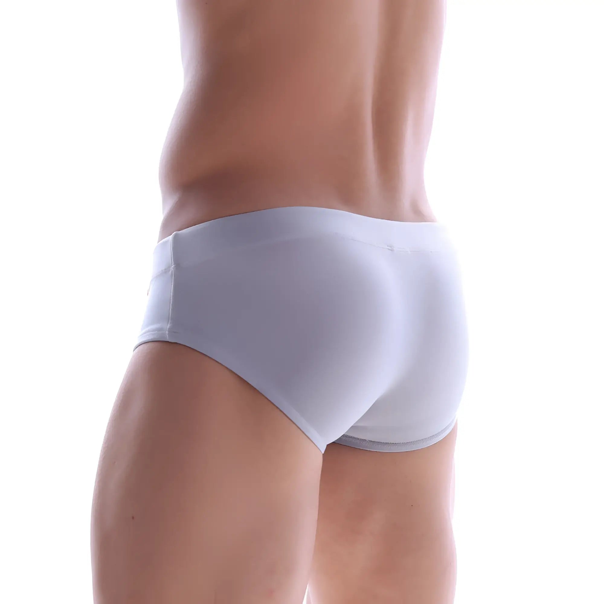 White metro male wear swim briefs with a smooth form-fitting design ideal for comfortable swimwear use