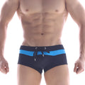 MetroMaleWear swim trunk sky 4913-45 navy blue with bright blue stripe and black drawstring ties for swimming