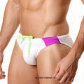 White swim trunks metro malewear crystal purple 4903-19 with vibrant purple panel and neon green drawstring