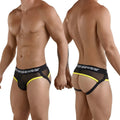 Metro male wear tequila jock strap 1331-20 black and yellow mesh briefs with bold athletic design