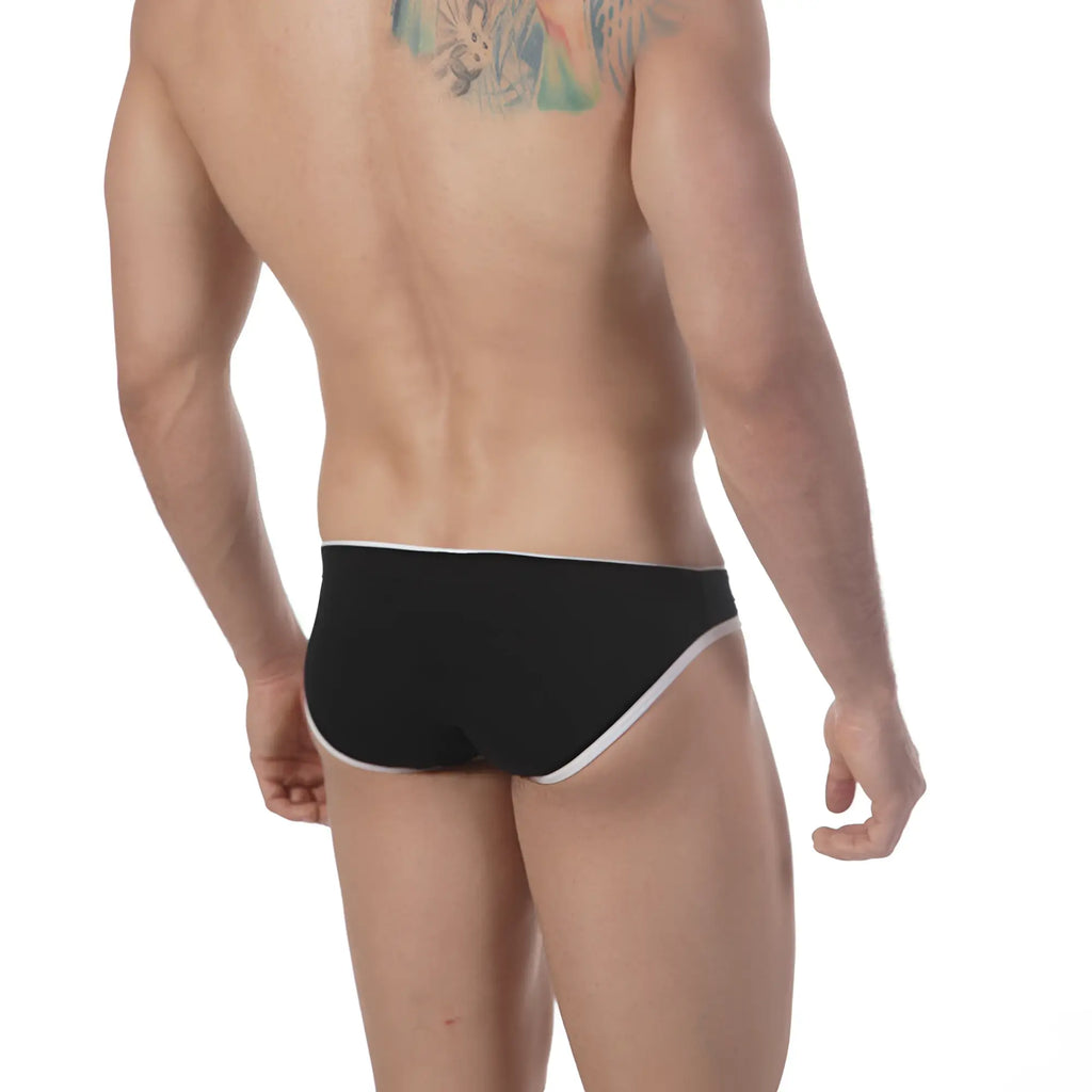 Black metro malewear terrace hip briefs with white trim designed for comfort and style in everyday wear
