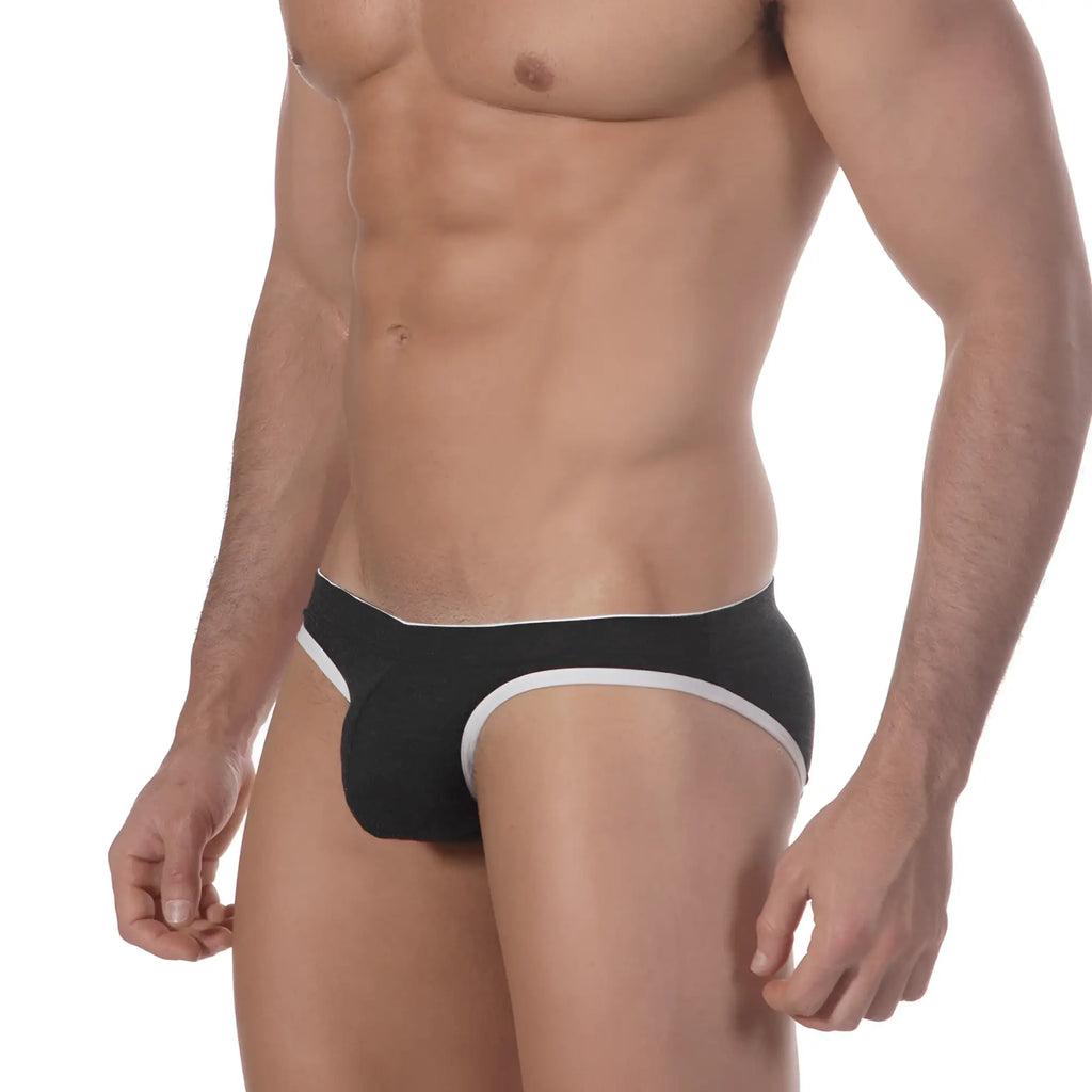 Metro male wear terrace hip brief charcoal 3106-11 black briefs with white trim designed for comfortable everyday wear
