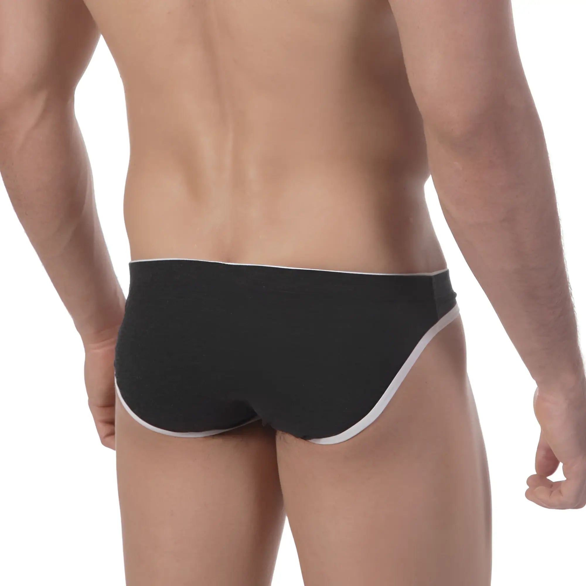 Metro malewear terrace hip brief charcoal 3106-11 black briefs with white trim for comfortable everyday wear