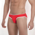 Red briefs with white trim metroMalewear terrace hip brief red 3106-12 comfortable cotton fabric