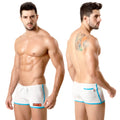 MetroMaleWear terry short grey 4702-10 white athletic shorts with bright blue trim and a small orange logo on the side