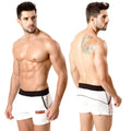 White metro male wear terry sport short 4701-00 athletic briefs with black waistband and small orange logo on left leg