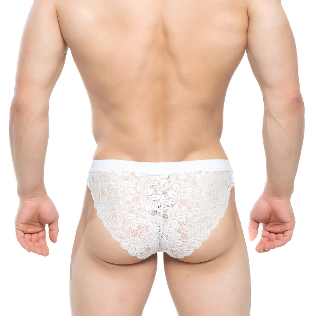 MetroMaleWear todd brief white lace briefs with delicate floral patterns and scalloped edges for stylish comfort