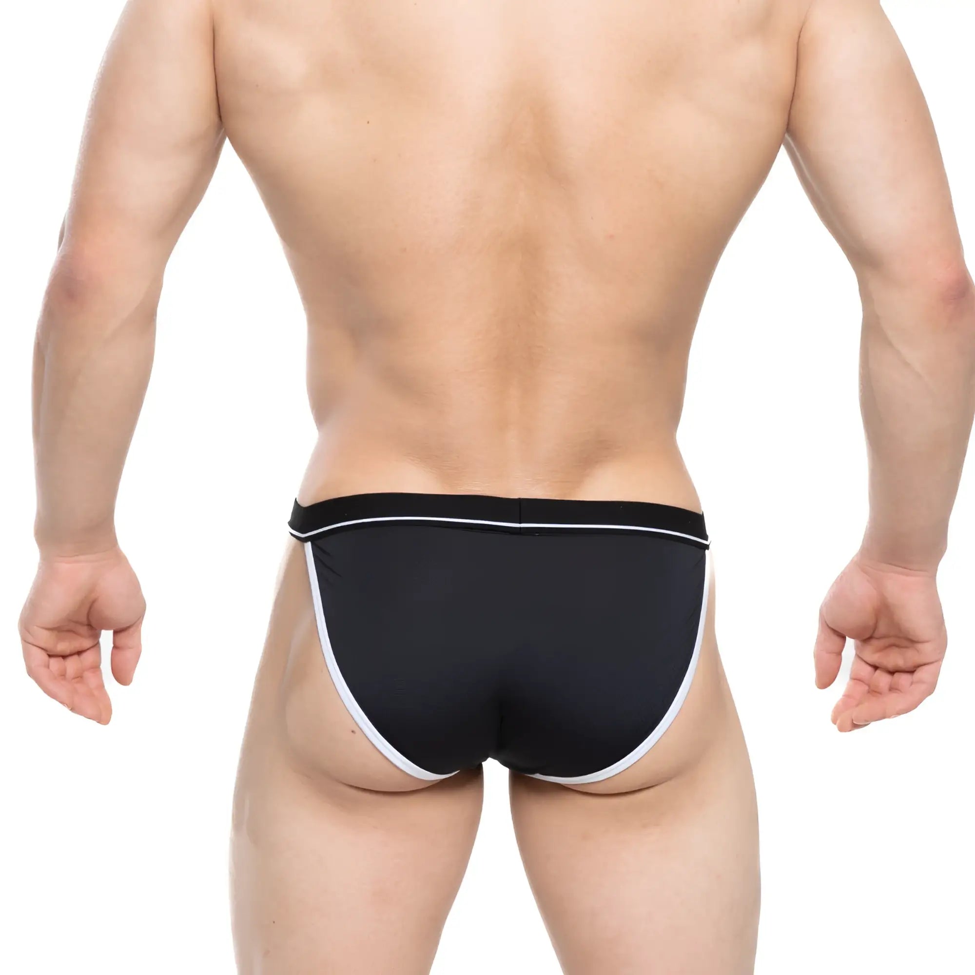 Black swim trunks with white trim metroMalewear tomcat bikini black 2904-20 for comfortable beachwear