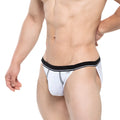 MetroMaleWear Tomcat bikini white mesh briefs with black waistband and white trim featuring a subtle side logo