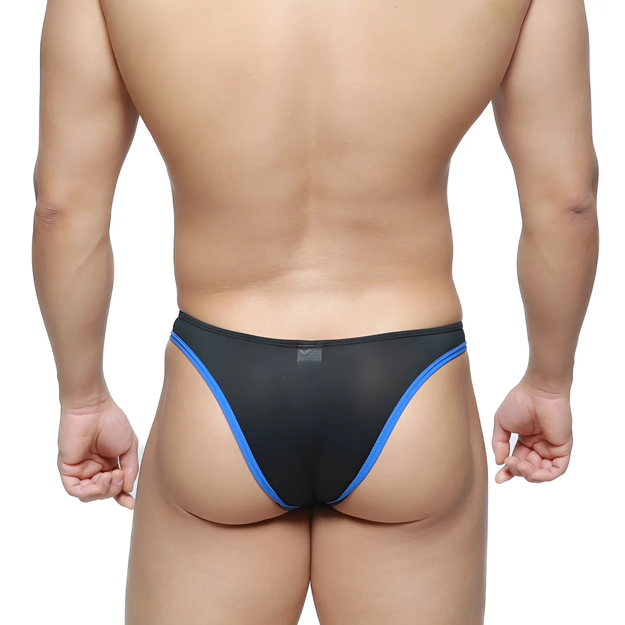 Metro male wear top bikini black 6114-20 black mesh briefs with bold blue trim for stylish comfort