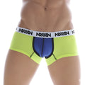 MetroMaleWear tricolor short boxer lime 7 inch neon green and blue athletic briefs with white waistband and black lettering