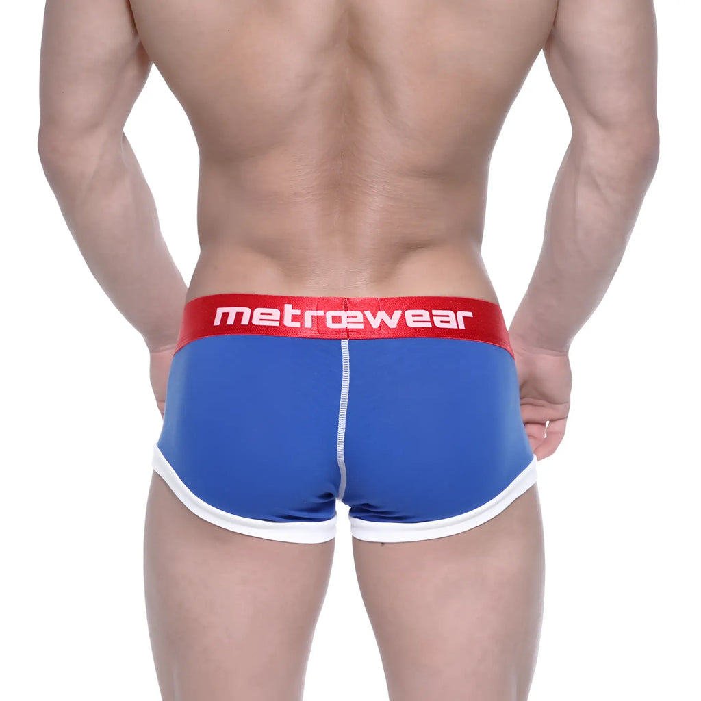 Blue and white athletic briefs with red metrowear waistband metro malewear trio boxer royal blue 3013-40