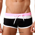 MetroMaleWear trio swim trunk pink 4913-02 black and white striped with bright pink waistband and white drawstring