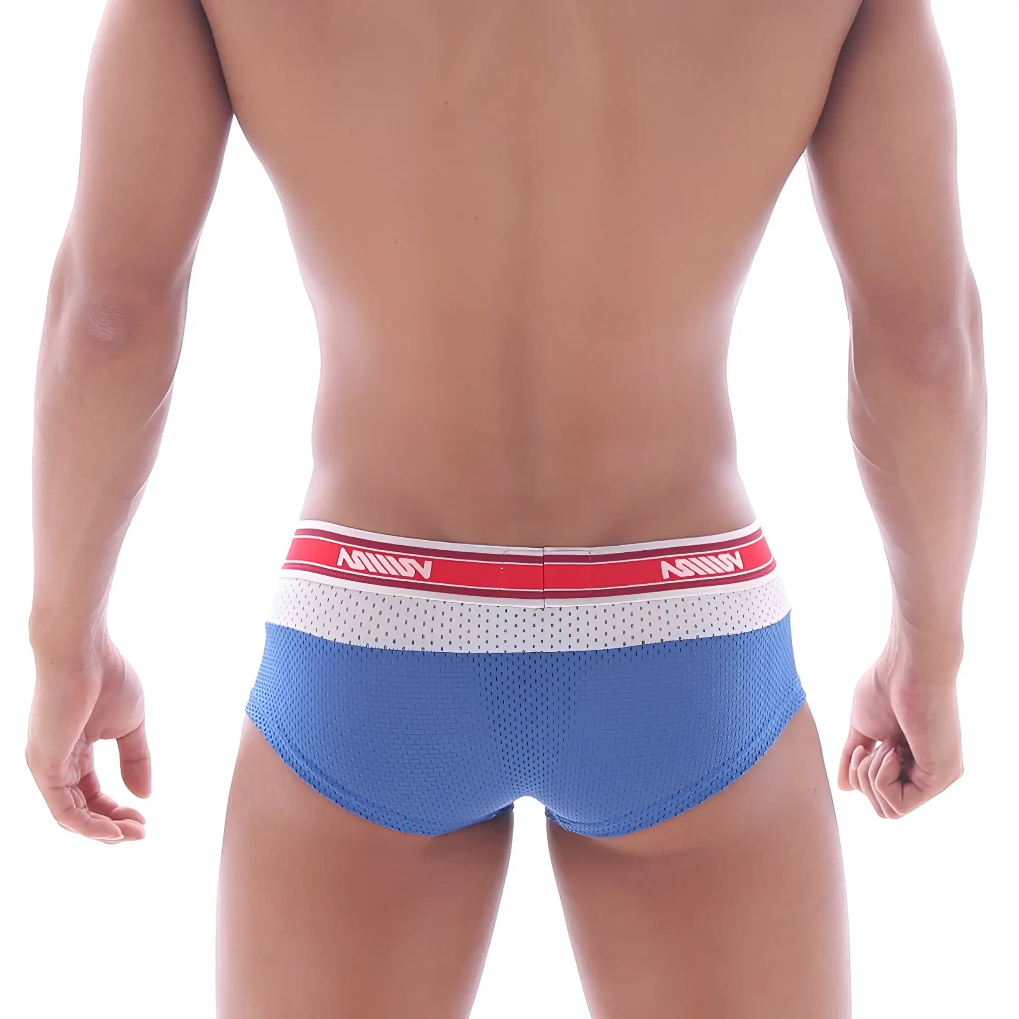 Blue mesh briefs with a red and white ashny elastic waistband metro male wear triple boxer royal blue 2913-18