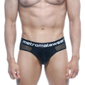 Black mesh metro male wear tron hip brief with white logo waistband 5003-70